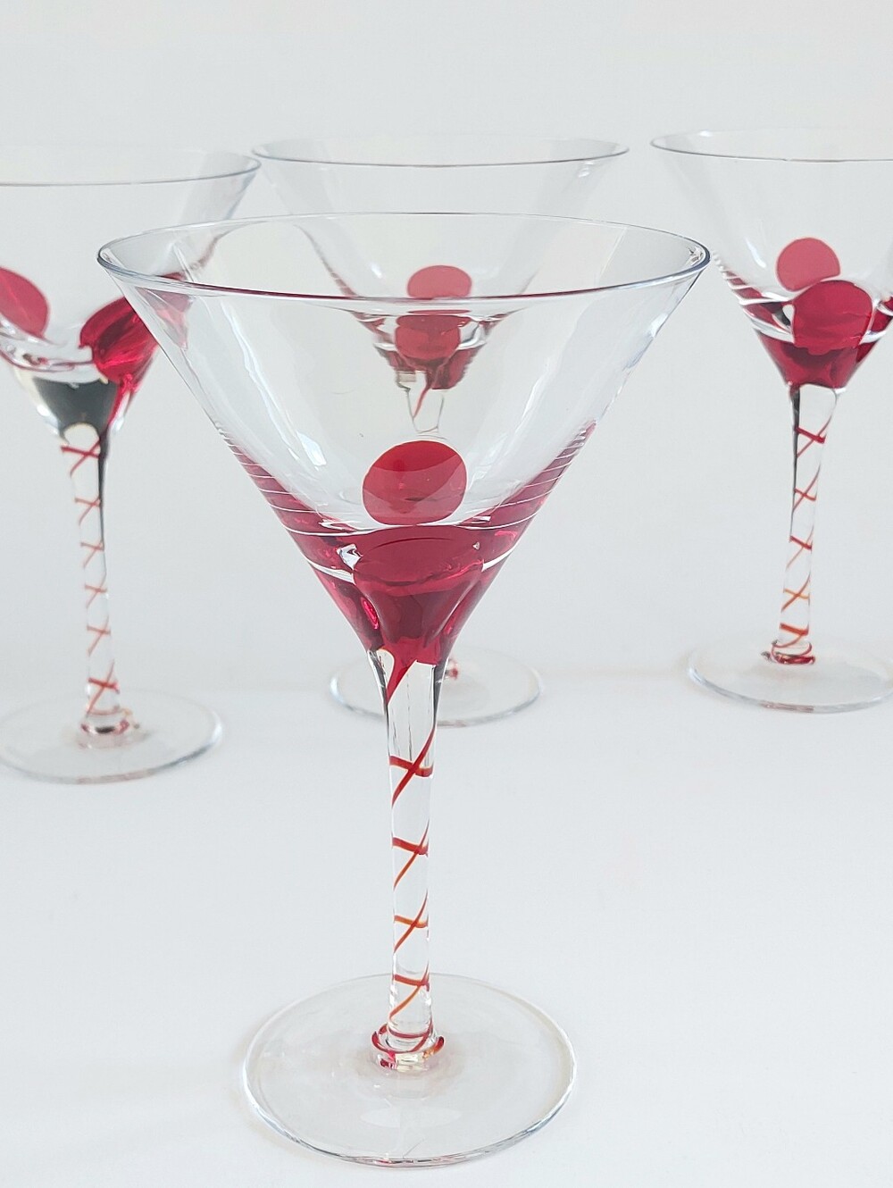 Pier 1 Imports Red Drip Drop Swirl Stem Martini Glasses - Set of 4